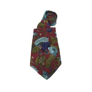 Vintage Bugatti Floral Neck Tie 100% Italian Silk Maroon Blue Flowers MadeIn USA